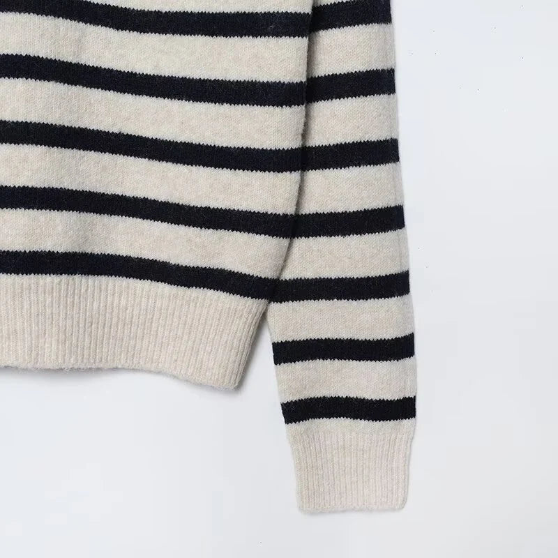Women's Beige Striped Elegant Pullover
