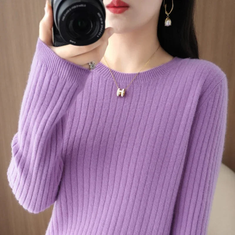 Long Sleeve Pullovers O-neck Stripe Warm Pullover