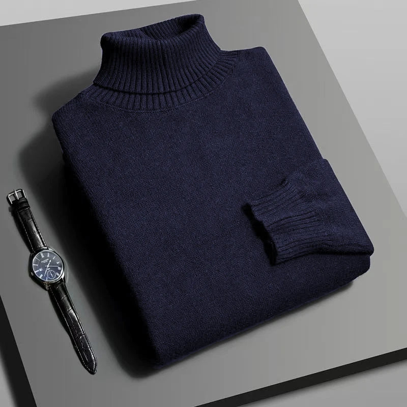 Mens High Quality Knitted Turtleneck Sweater Slim