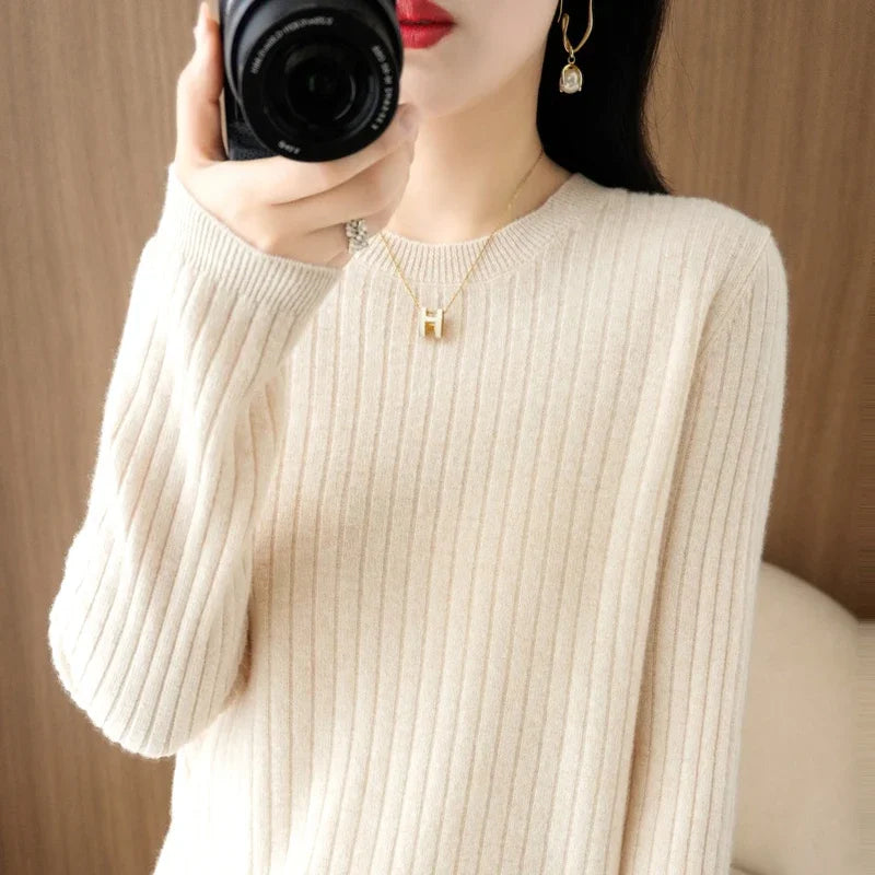 Long Sleeve Pullovers O-neck Stripe Warm Pullover