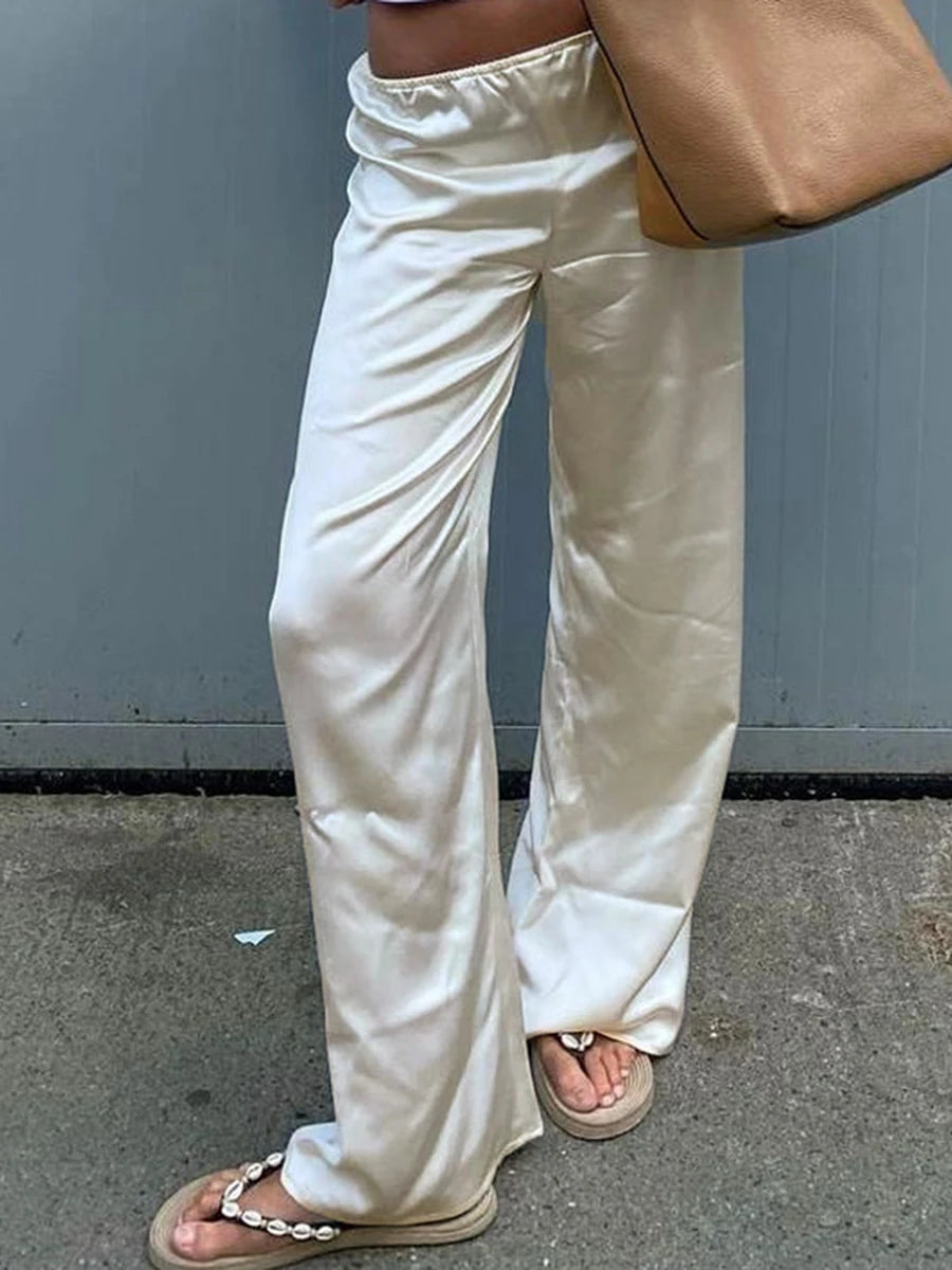 Chic Satin Wide Leg Dress Pants Women's