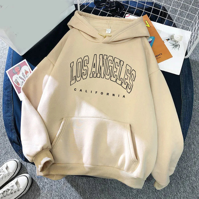 LOS ANGELES Printed Hooded Pullover Long-Sleeve