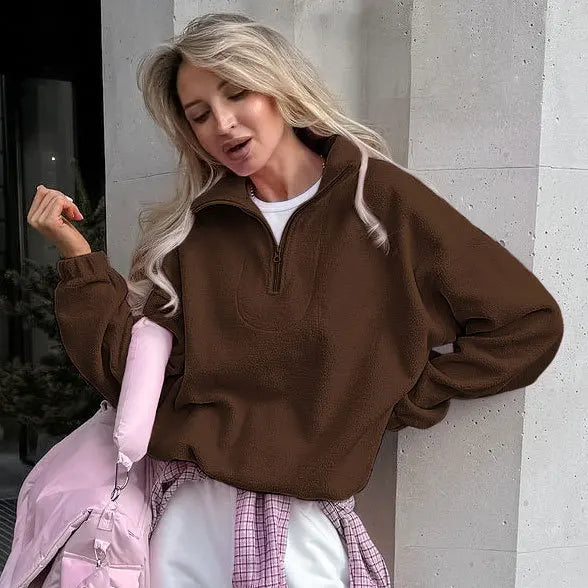 Pink Winter Fleece Women Hoodie Zipper Pullover