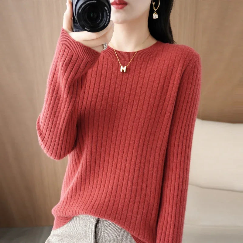 Long Sleeve Pullovers O-neck Stripe Warm Pullover