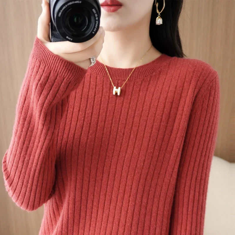 Long Sleeve Pullovers O-neck Stripe Warm Pullover