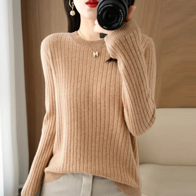 Long Sleeve Pullovers O-neck Stripe Warm Pullover