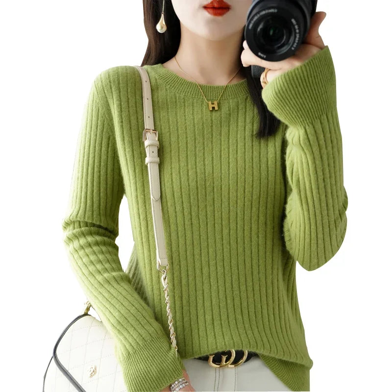 Long Sleeve Pullovers O-neck Stripe Warm Pullover