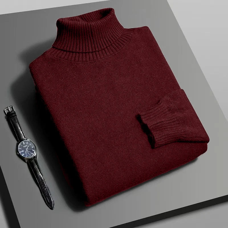 Mens High Quality Knitted Turtleneck Sweater Slim