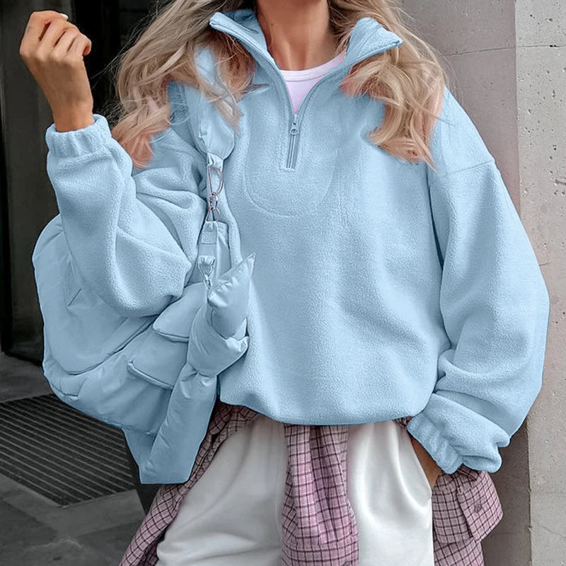 Pink Winter Fleece Women Hoodie Zipper Pullover