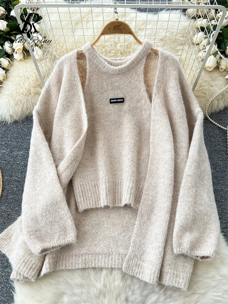 SINGREINY Fashion Sweater Cardigan+Sleeveless Tank Top