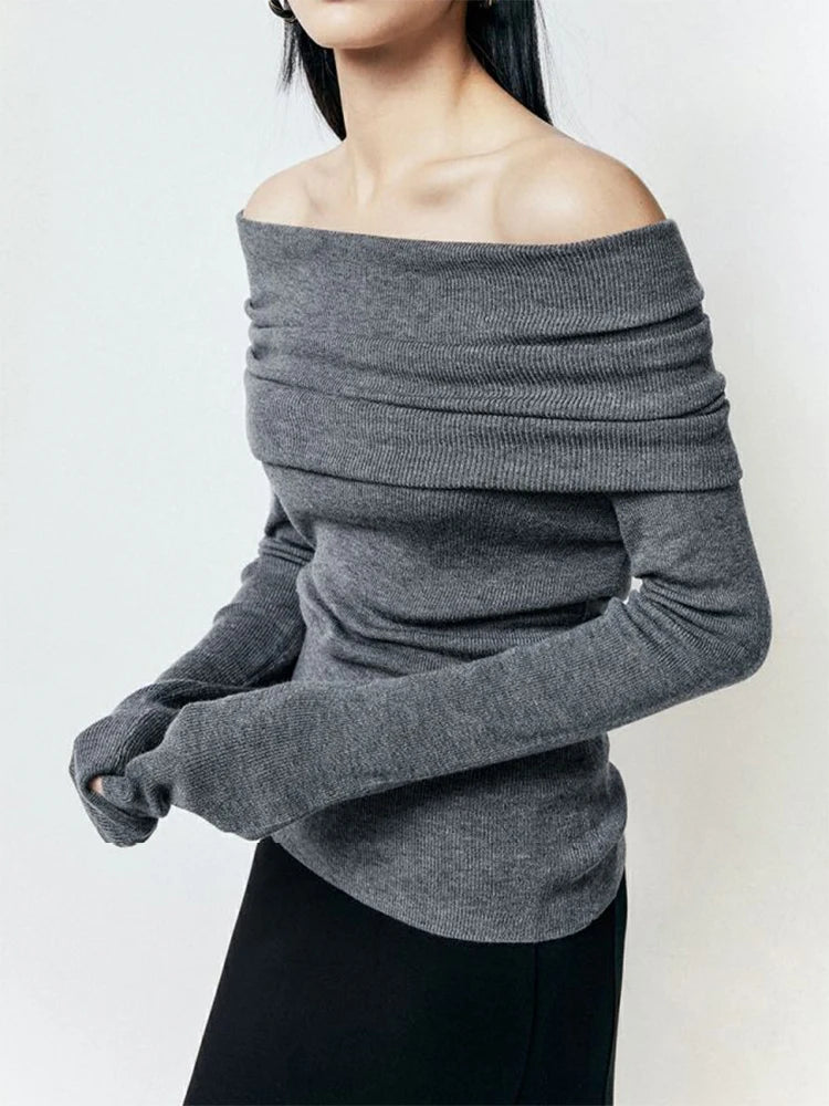 Slash Neck Sweater Elegant Pullovers