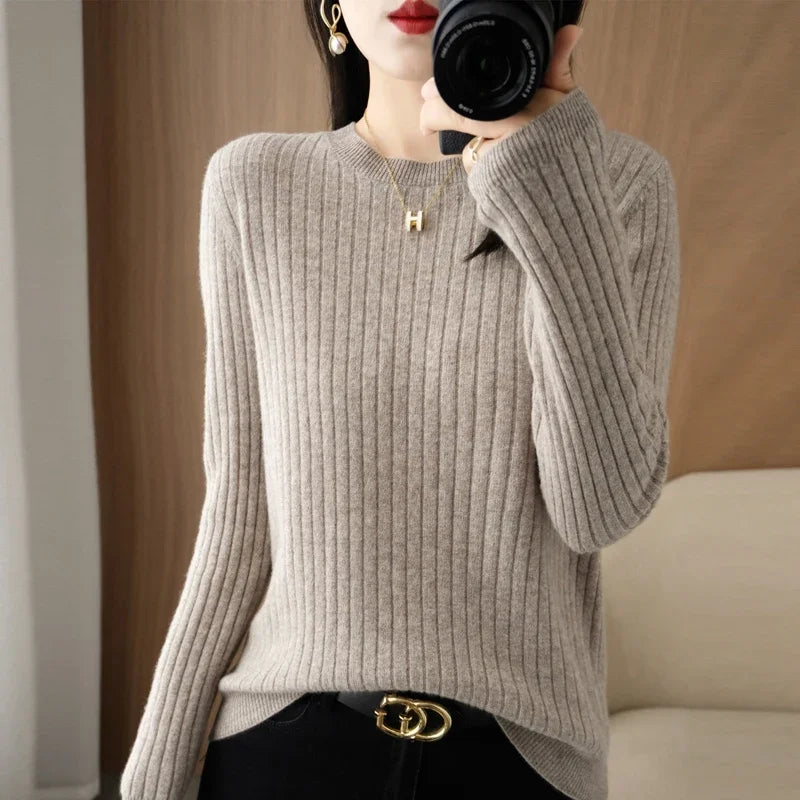 Long Sleeve Pullovers O-neck Stripe Warm Pullover