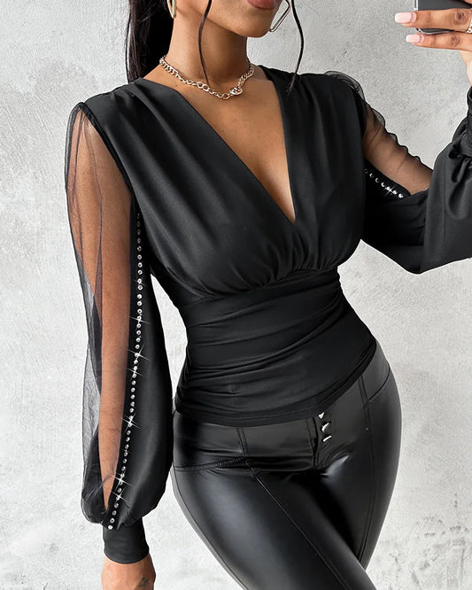 Fashion V Neck Pullover Shirt Women