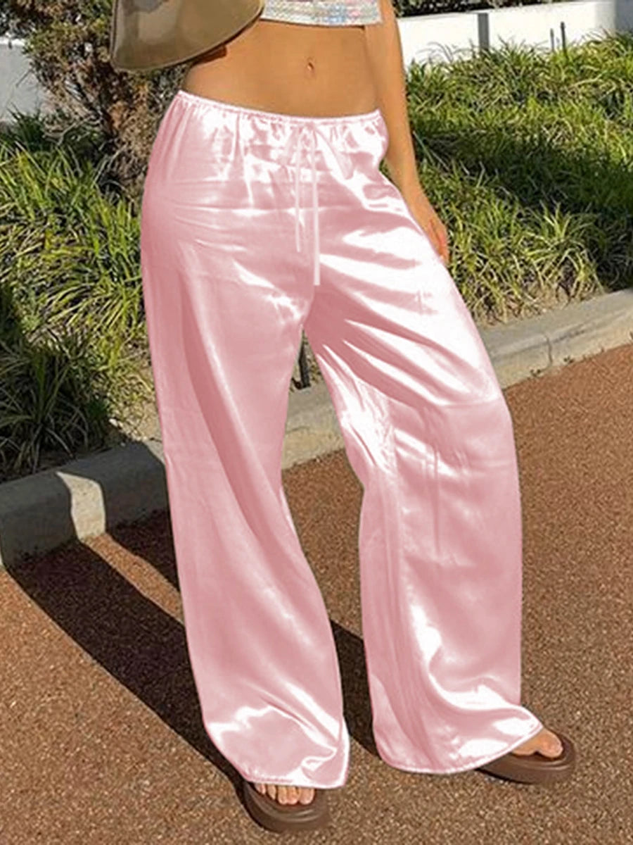 Chic Satin Wide Leg Dress Pants Women's