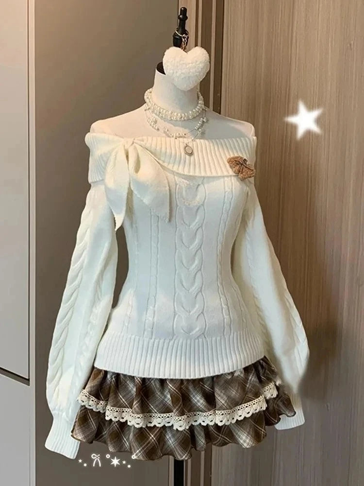 Female Sweet Lace Japanese Y2k Winter Slim Jumper