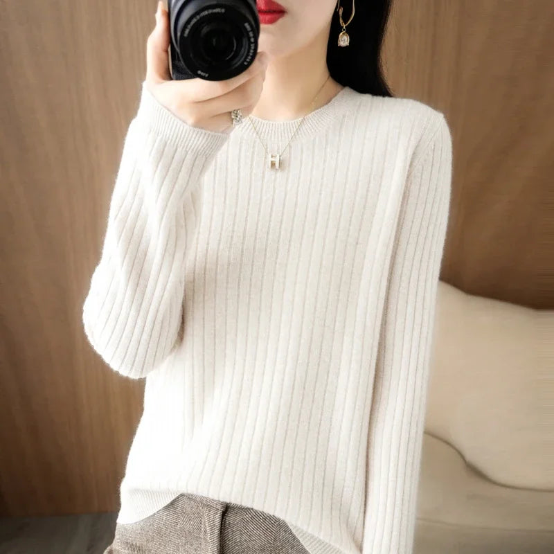 Long Sleeve Pullovers O-neck Stripe Warm Pullover