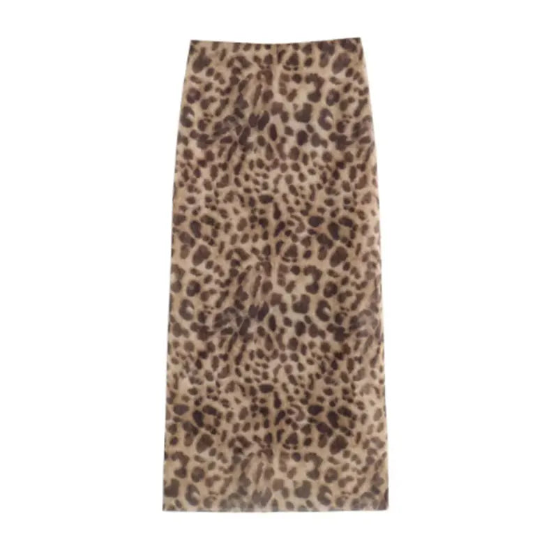 Women Leopard Tulle Midi Skirt Long Skirts
