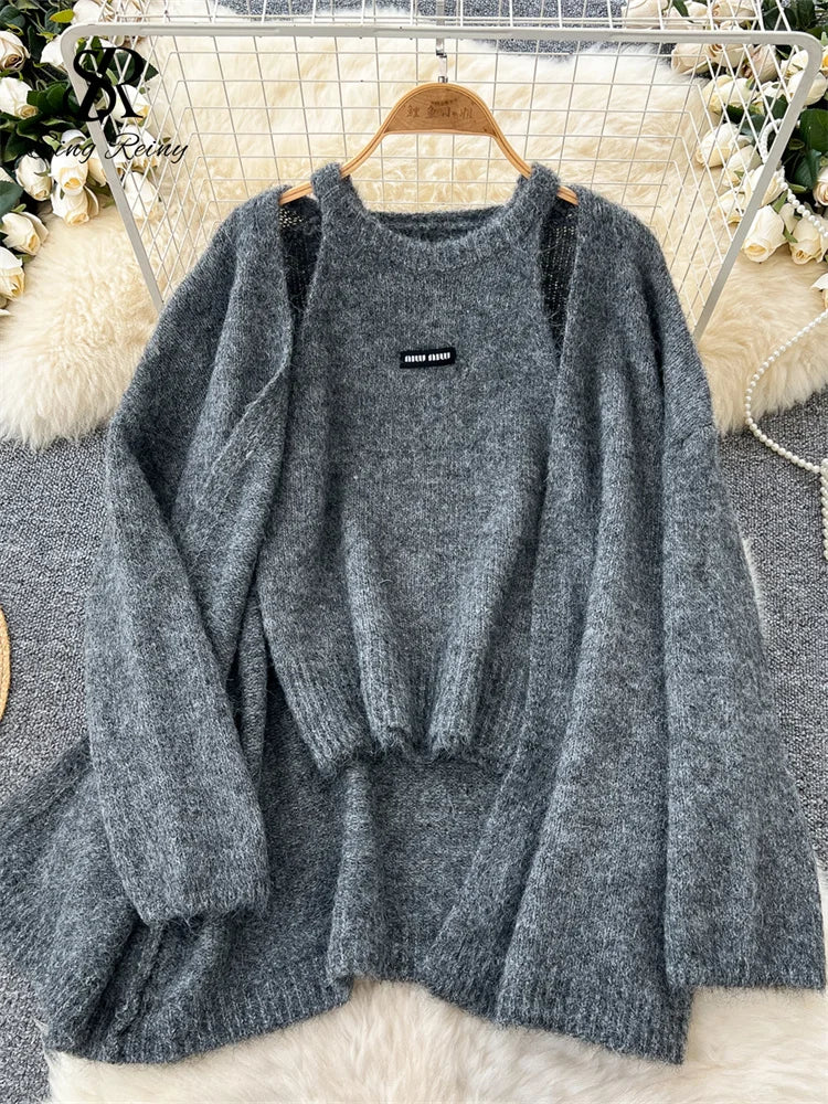 SINGREINY Fashion Sweater Cardigan+Sleeveless Tank Top