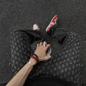 Jacquard Jeans Thin Slim Fit Straight-leg