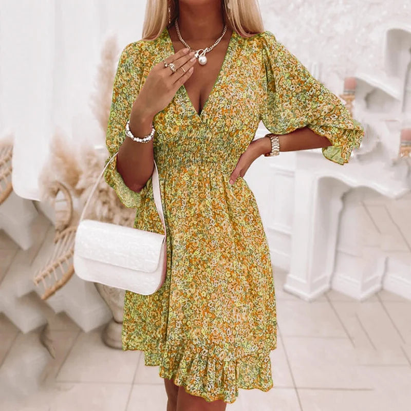 New Dress Short Sleeve Fragmented Flower Dress