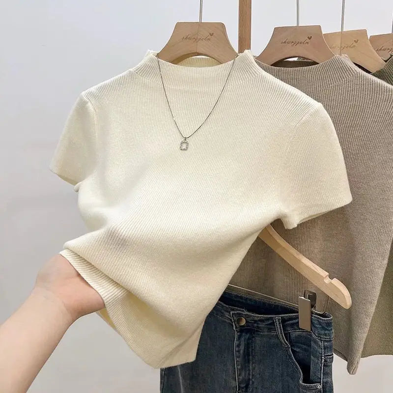 Women Sweater Slim Short Sleeve Bodycon Sweater