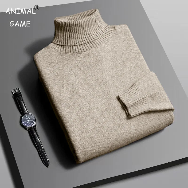 Mens High Quality Knitted Turtleneck Sweater Slim