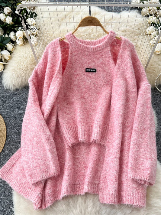 SINGREINY Fashion Sweater Cardigan+Sleeveless Tank Top