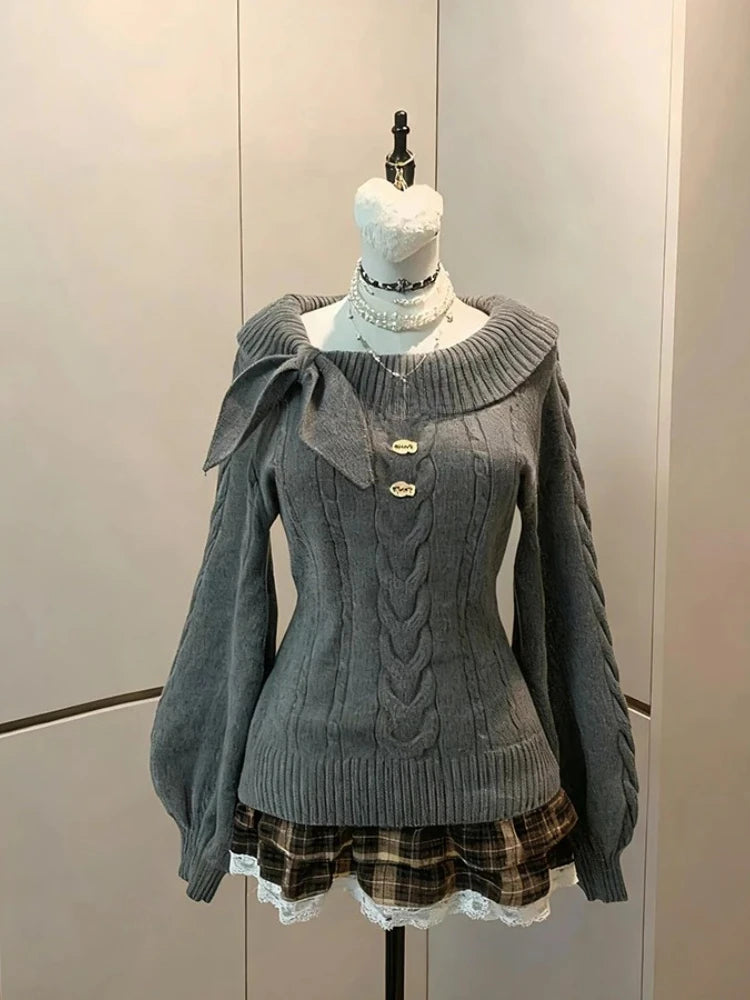 Female Sweet Lace Japanese Y2k Winter Slim Jumper