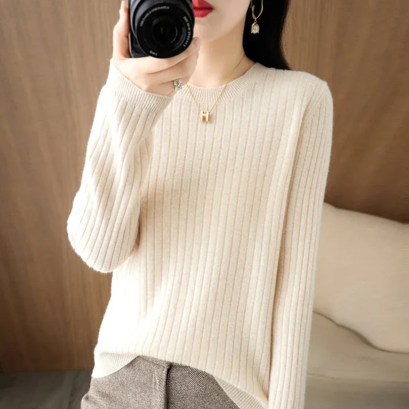 Long Sleeve Pullovers O-neck Stripe Warm Pullover