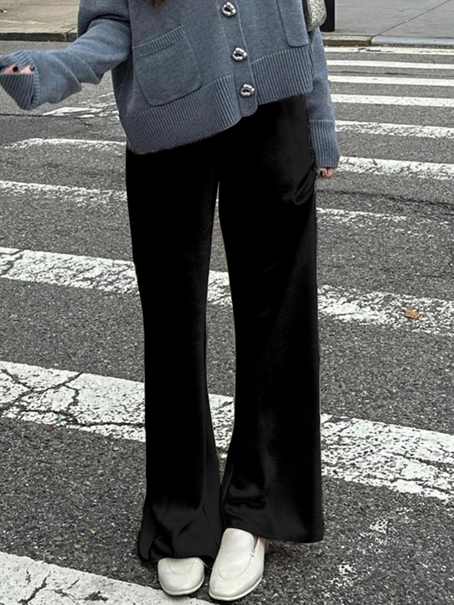 Chic Satin Wide Leg Dress Pants Women's