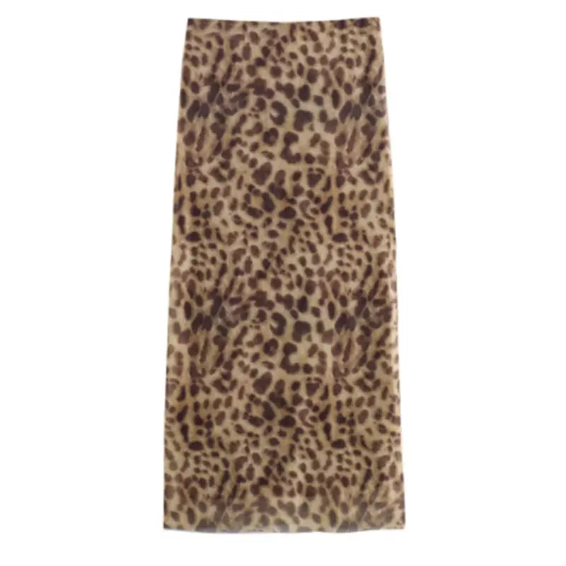 Women Leopard Tulle Midi Skirt Long Skirts