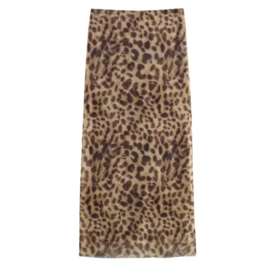 Women Leopard Tulle Midi Skirt Long Skirts