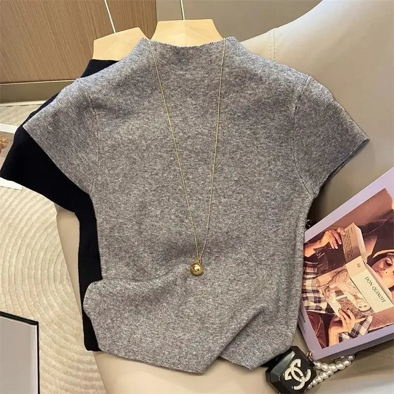 Women Sweater Slim Short Sleeve Bodycon Sweater