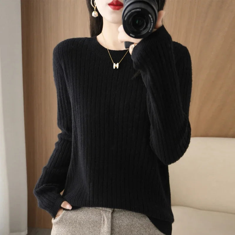 Long Sleeve Pullovers O-neck Stripe Warm Pullover