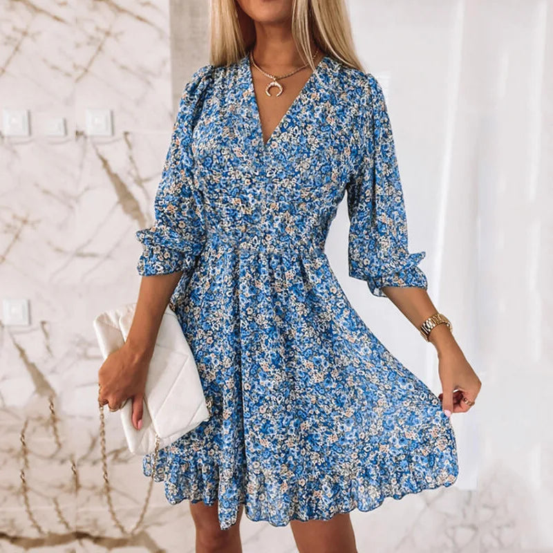 New Dress Short Sleeve Fragmented Flower Dress