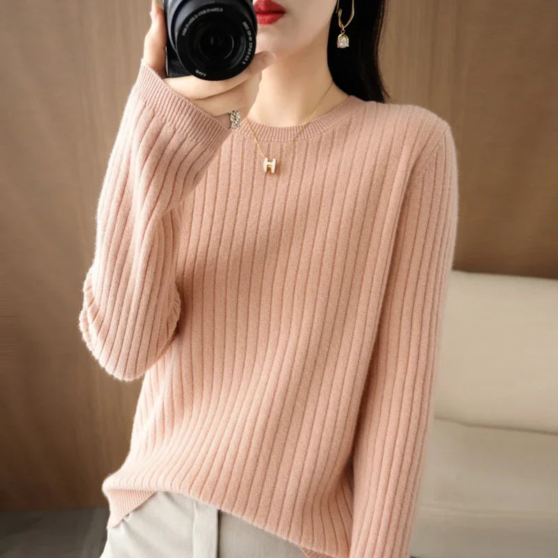 Long Sleeve Pullovers O-neck Stripe Warm Pullover