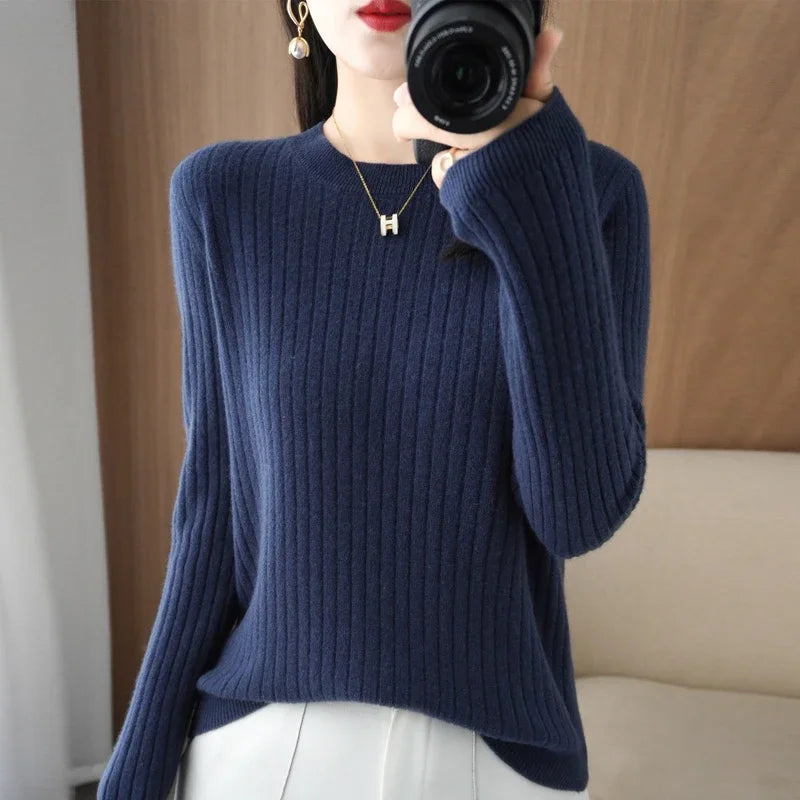 Long Sleeve Pullovers O-neck Stripe Warm Pullover