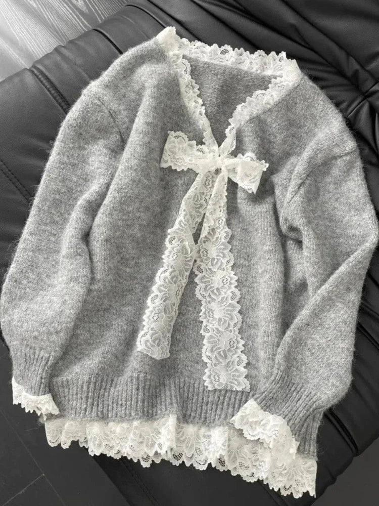 Female Sweet Lace Japanese Y2k Winter Slim Jumper