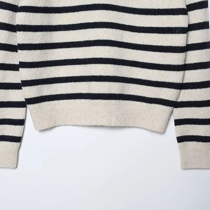 Women's Beige Striped Elegant Sweater