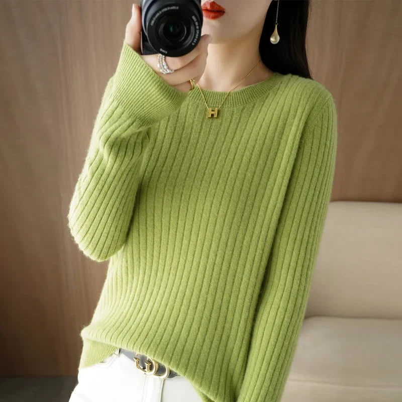 Long Sleeve Pullovers O-neck Stripe Warm Pullover