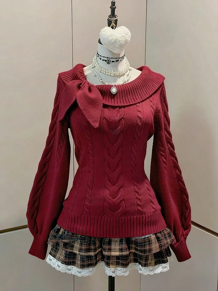 Female Sweet Lace Japanese Y2k Winter Slim Jumper