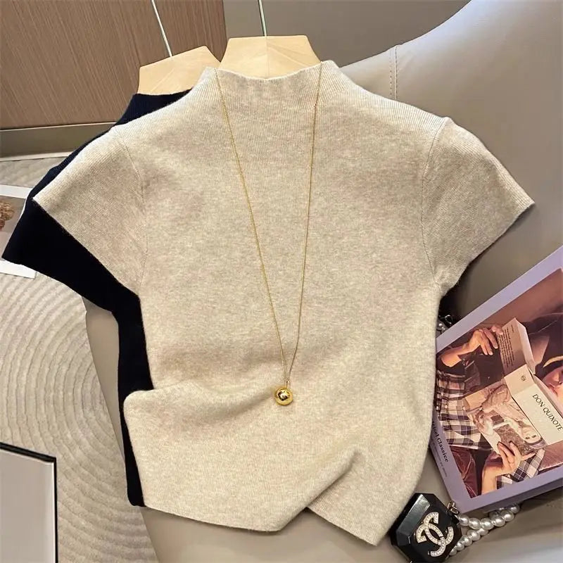 Women Sweater Slim Short Sleeve Bodycon Sweater