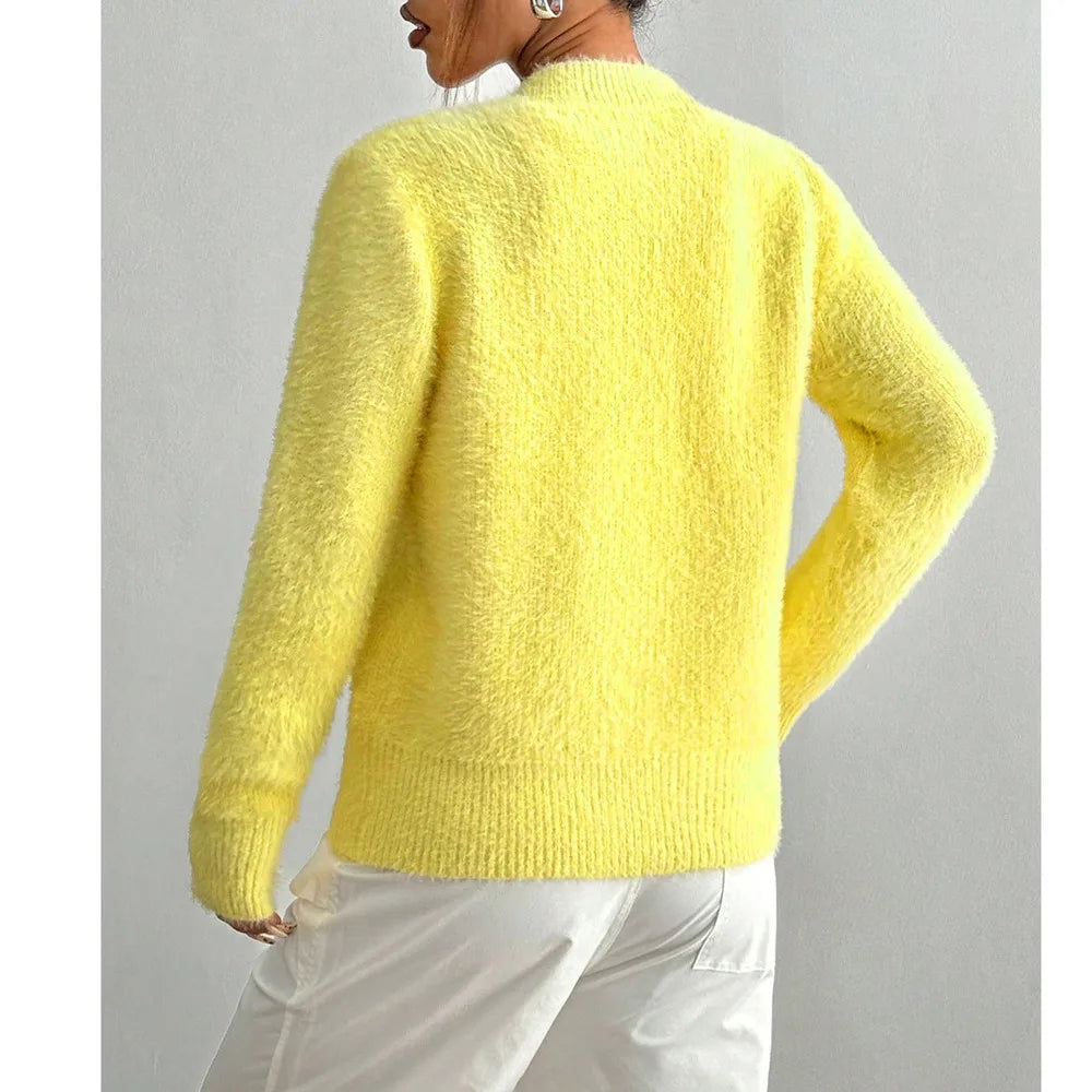 Yellow Cardigan Heart Long Sleeve Knit Sweater
