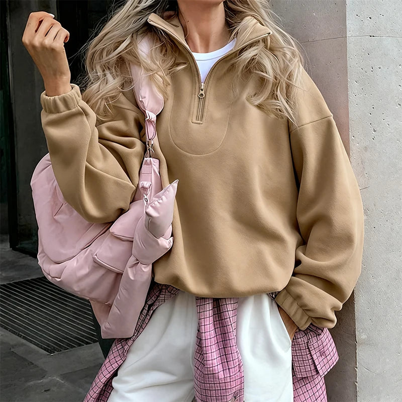 Pink Winter Fleece Women Hoodie Zipper Pullover