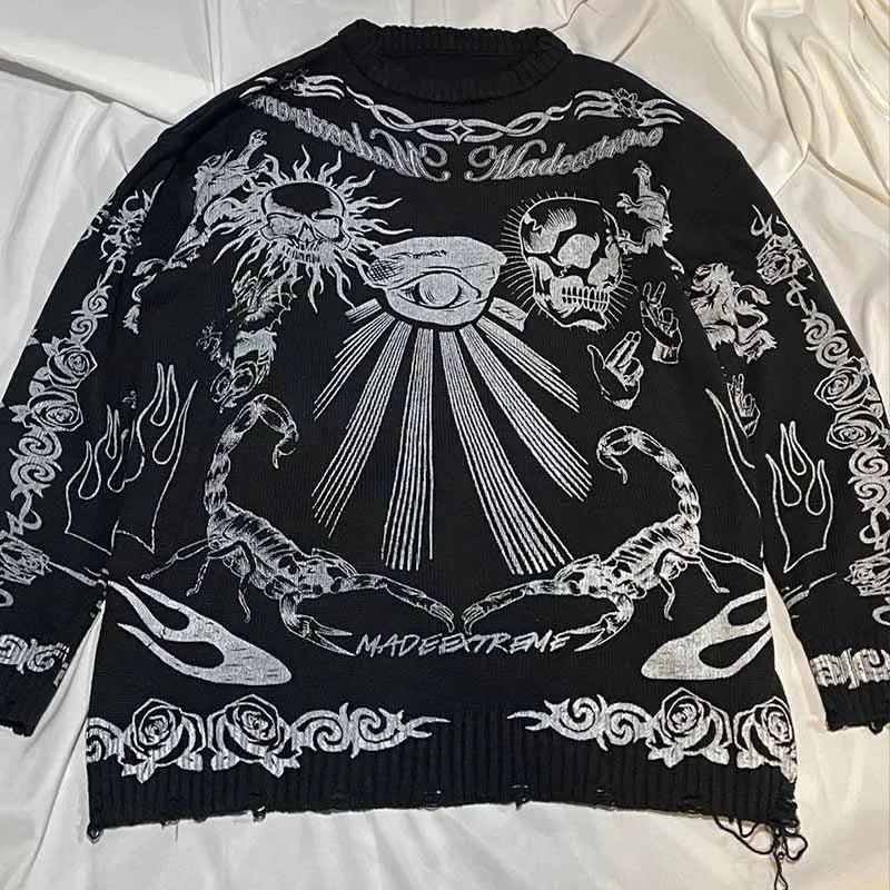 New European and American style pullover with creative eye pattern sweatshirt loose high street style, hip-hop and retro style