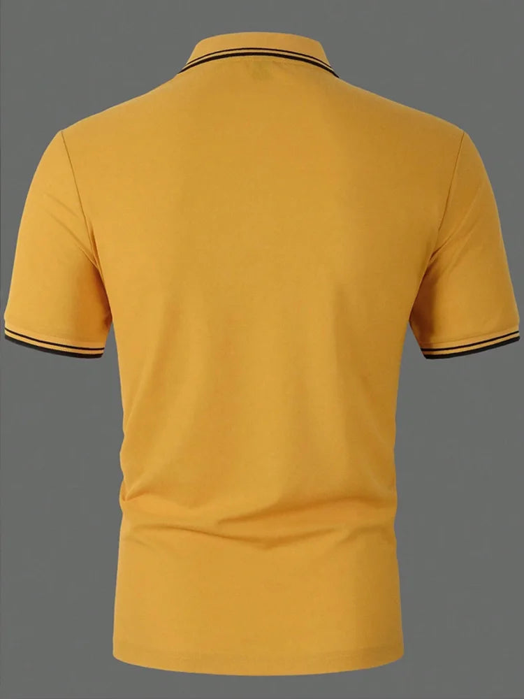 Men Horse Print Striped Trim Polo Shirt