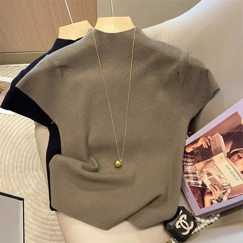 Women Sweater Slim Short Sleeve Bodycon Sweater