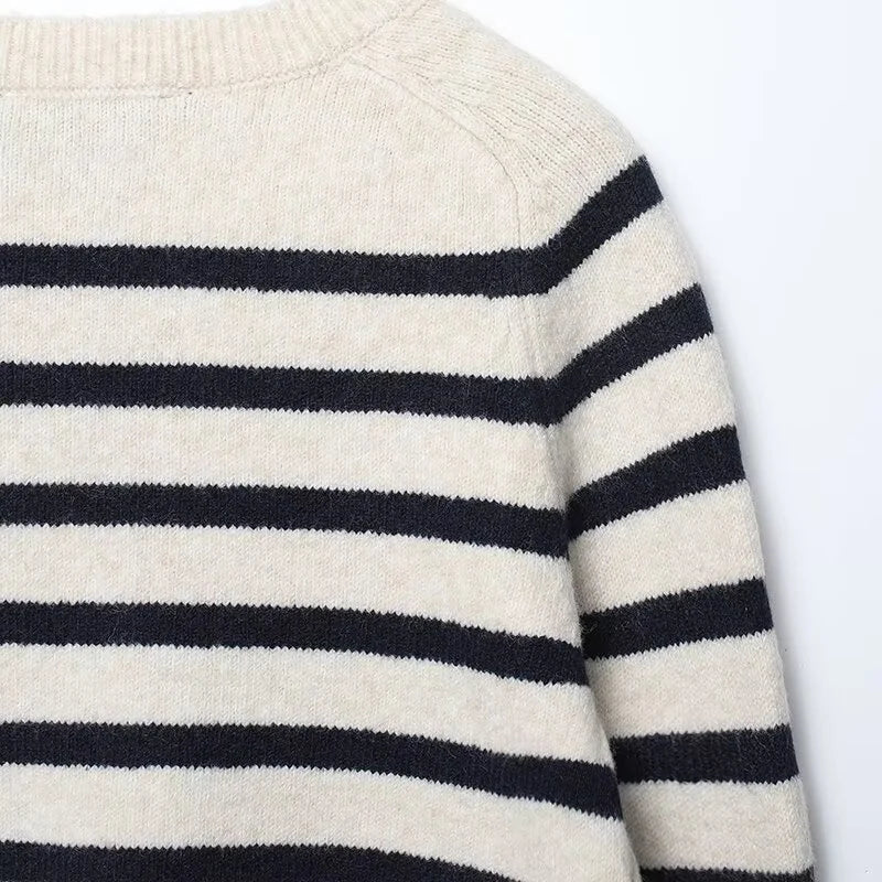 Women's Beige Striped Elegant Sweater