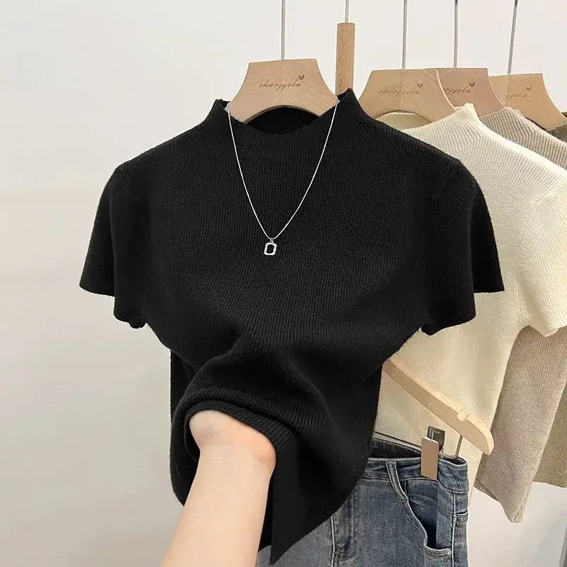 Women Sweater Slim Short Sleeve Bodycon Sweater